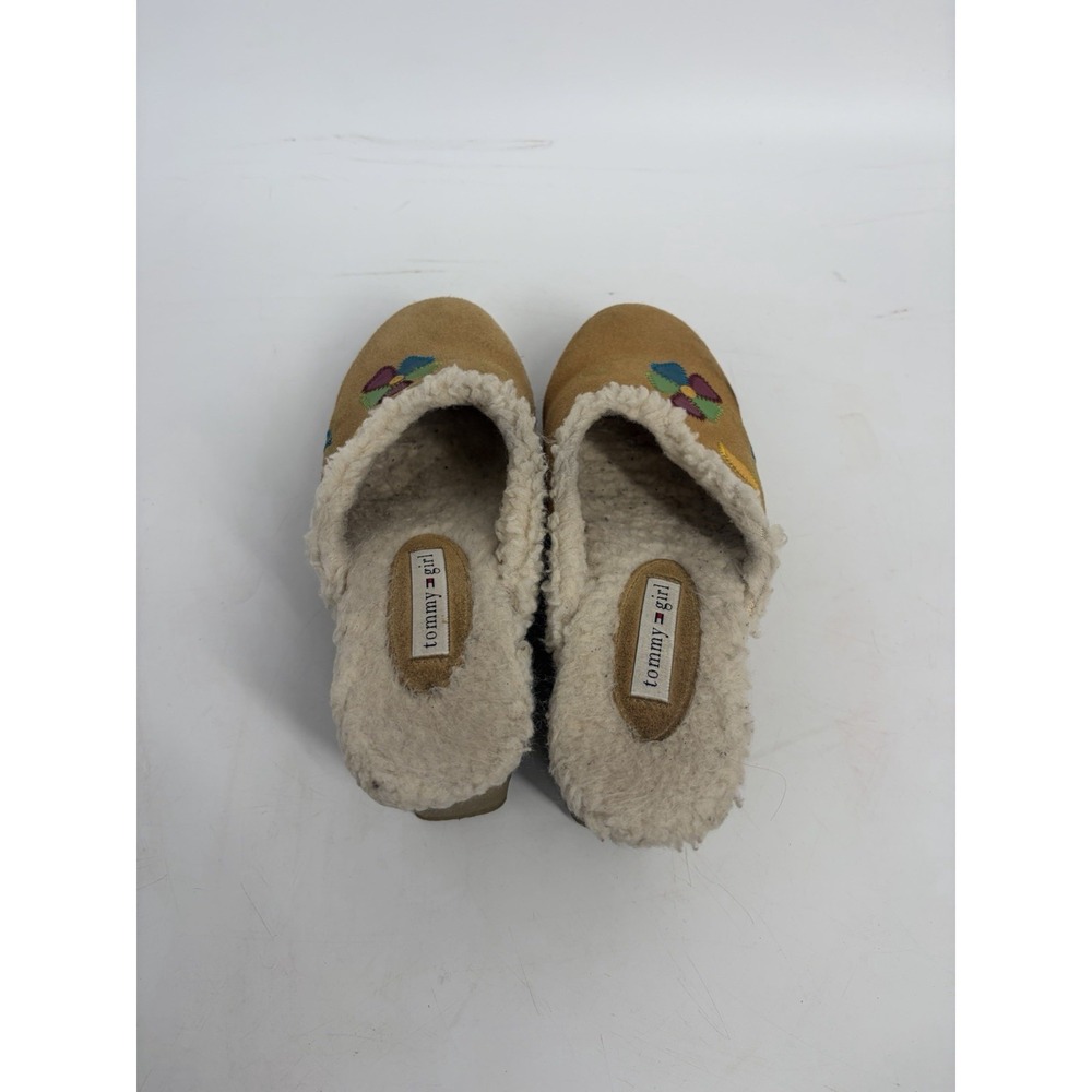 Tommy‎ Girl Y2K Boho Floral Embroidered Clogs Fur Lined Platform Mules 8 Hippie - Picture 7 of 11